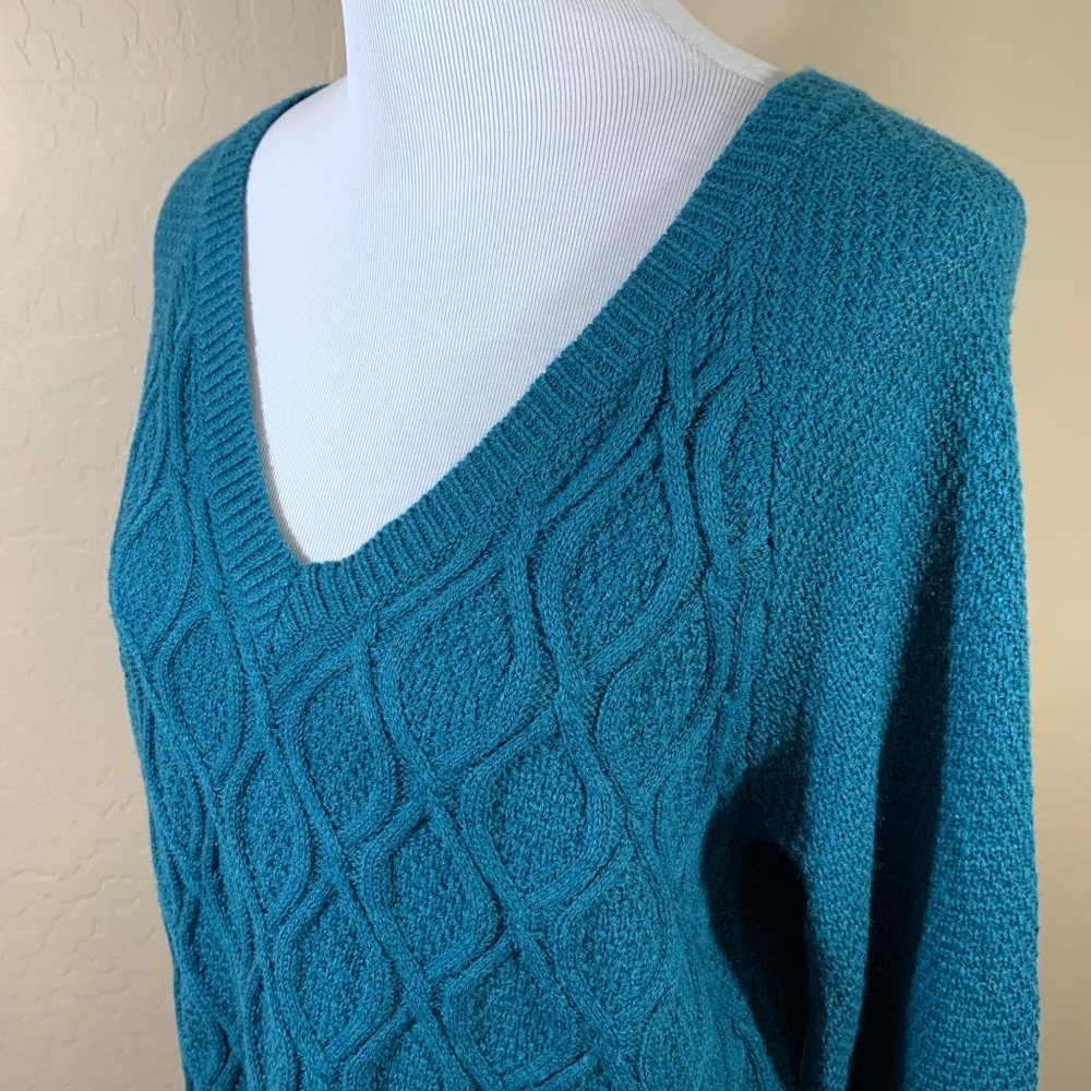 89th and Madison Knit Sweater Large Teal LS VNeck - Picture 5 of 7